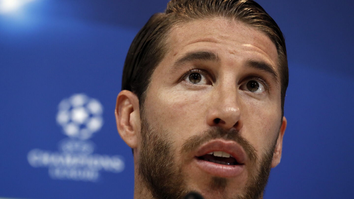 Sergio Ramos, durante una rueda de prensa con el Madrid