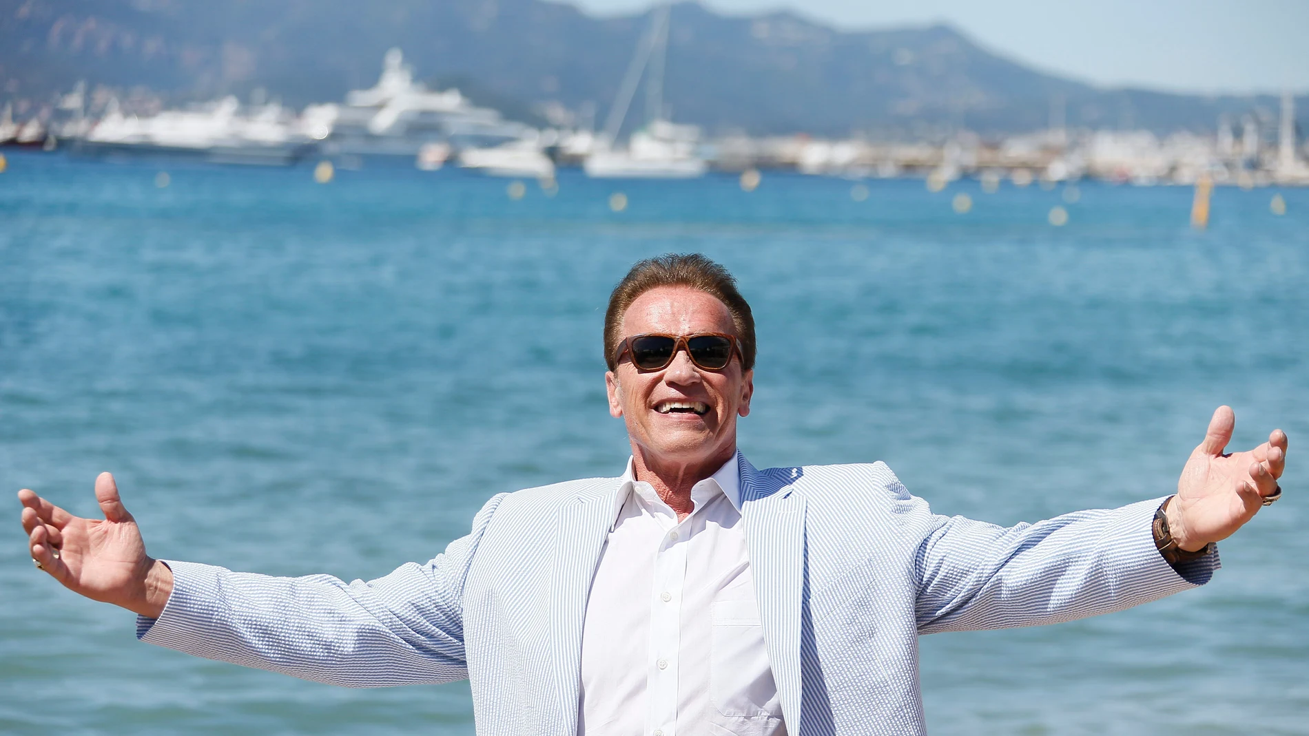 Schwarzenegger posando durante el photocall de 'Wonders of the sea 3D'