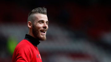 David de Gea, sonriente durante un entrenamiento del Manchester United