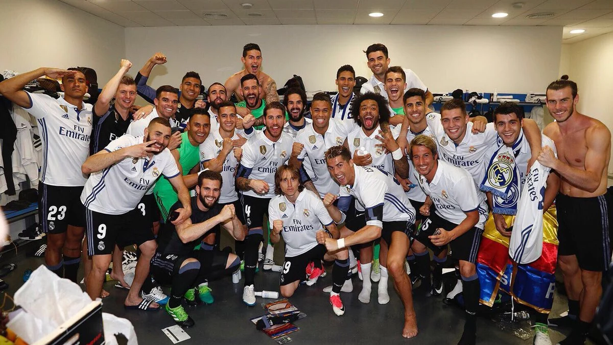 Fiesta en el vestuario del Real Madrid