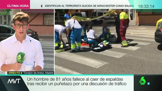 Frame 30.710952 de: Un hombre de 81 años fallece al caer de espaldas tras recibir un puñetazo por una discusión de tráfico en Madrid Frame 30.710952 de: Un hombre de 81 años fallece al caer de espaldas tras recibir un puñetazo por una discusión de tráfico en Madrid