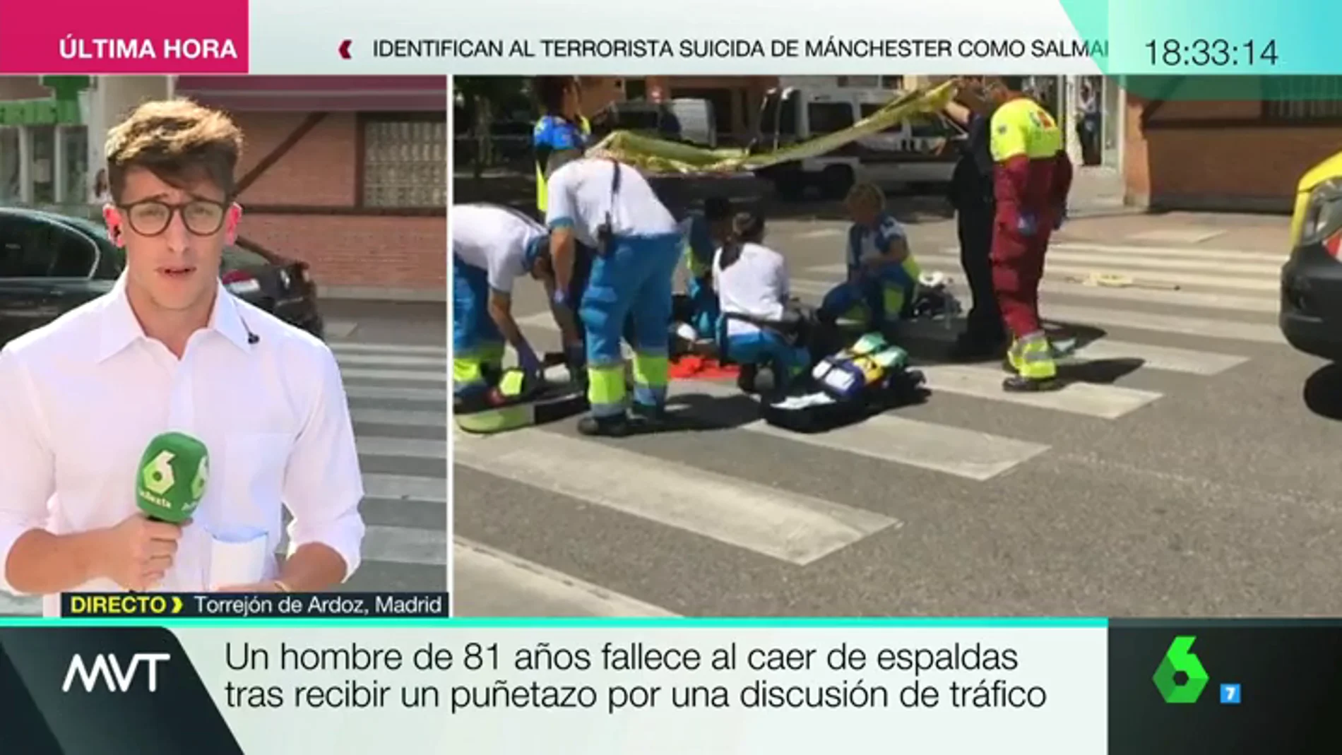 Frame 30.710952 de: Un hombre de 81 años fallece al caer de espaldas tras recibir un puñetazo por una discusión de tráfico en Madrid