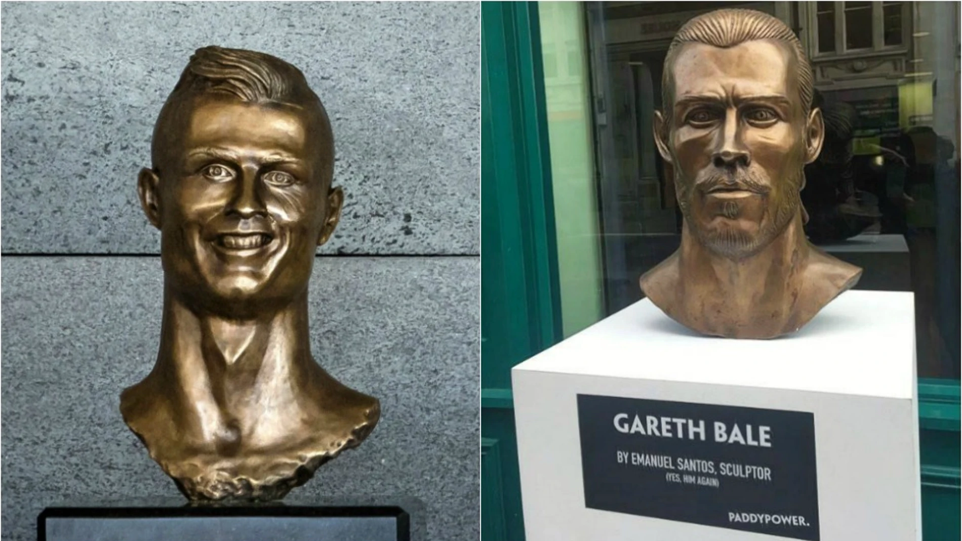 El busto de Cristiano (izquierda) y el nuevo busto de Bale (derecha)