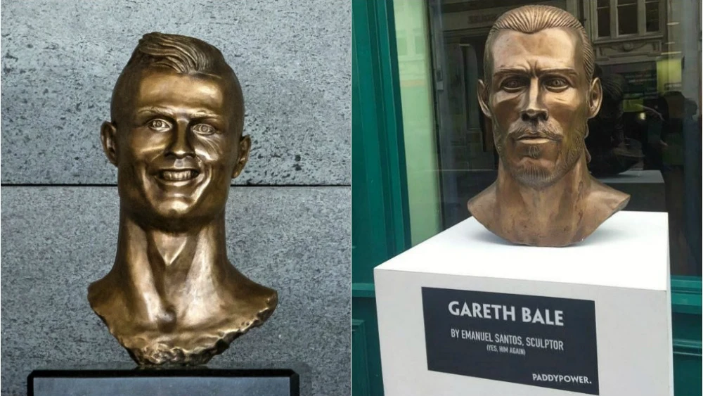 El busto de Cristiano (izquierda) y el nuevo busto de Bale (derecha)