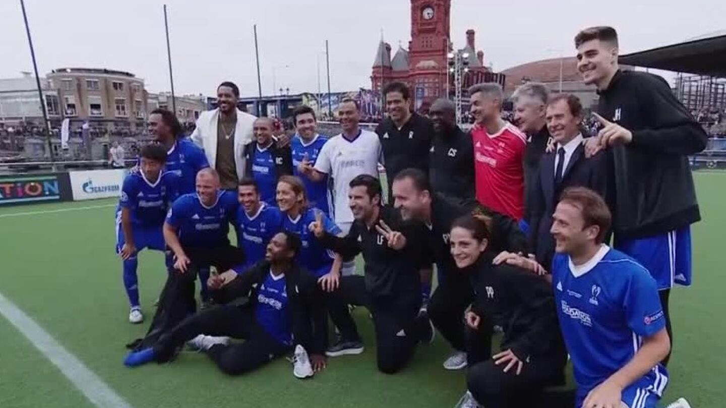 Las leyendas del Real Madrid, antes de la final de la Champions