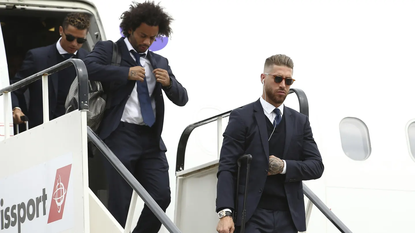 Ronaldo, Marcelo y Ramos en el aeropuerto de Cardiff Ronaldo, Marcelo y Ramos en el aeropuerto de Cardiff