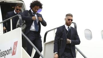 Ronaldo, Marcelo y Ramos en el aeropuerto de Cardiff