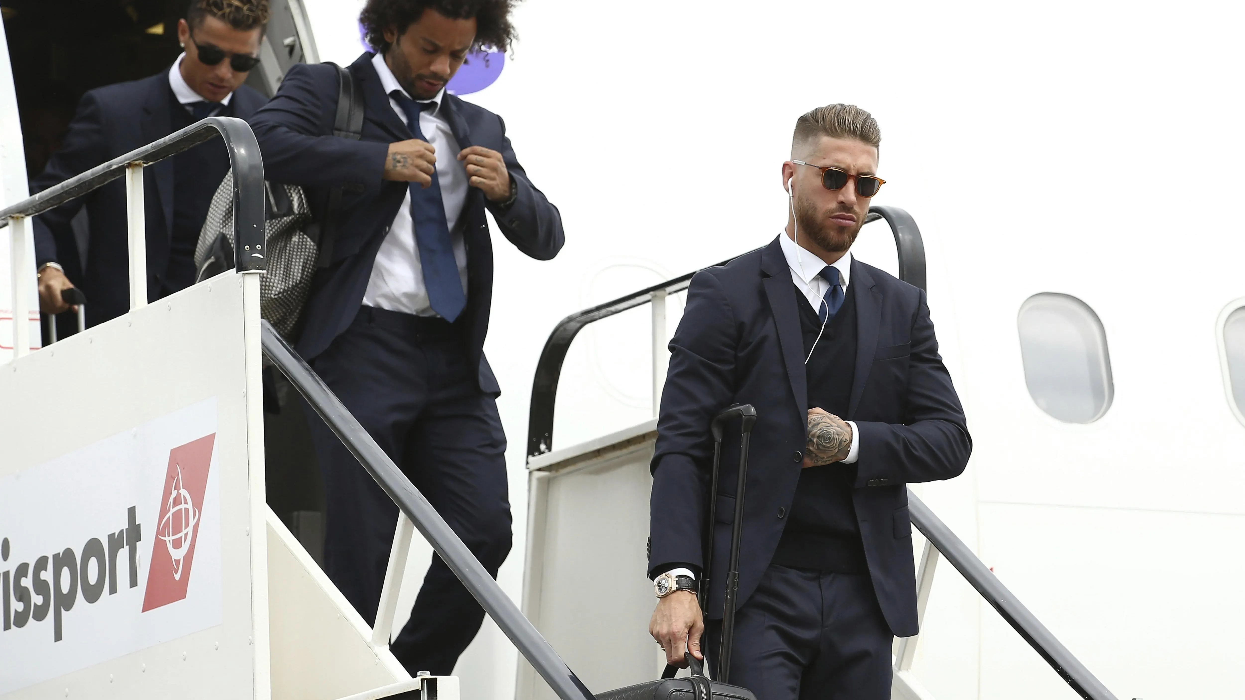 Ronaldo, Marcelo y Ramos en el aeropuerto de Cardiff