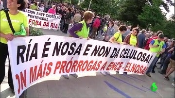 Manifestantes en la marcha anual contra la celulosa