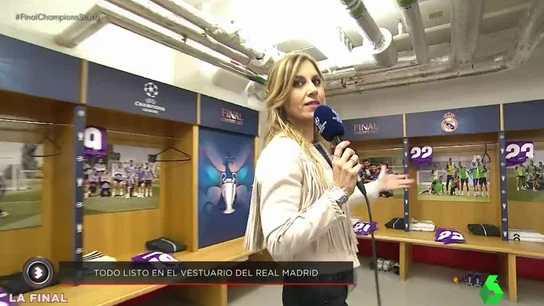 Susana Guasch, en el vestuario del Real Madrid en Cardiff Susana Guasch, en el vestuario del Real Madrid en Cardiff