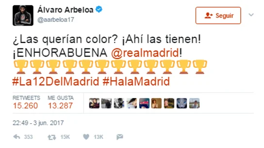 El tuit de Arbeloa tras ganar la Champions El tuit de Arbeloa tras ganar la Champions