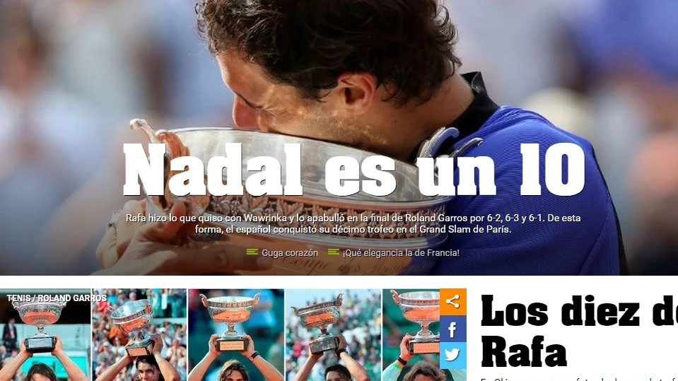 La portada de Olé tras el décimo Roland Garros de Nadal