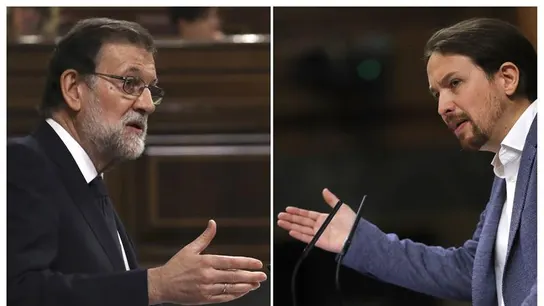 Rajoy y Pablo Iglesias durante la moción de censura Rajoy y Pablo Iglesias durante la moción de censura