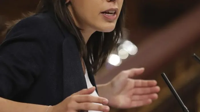 Irene Montero, portavoz de Unidos Podemos, durante la moción de censura contra Mariano Rajoy