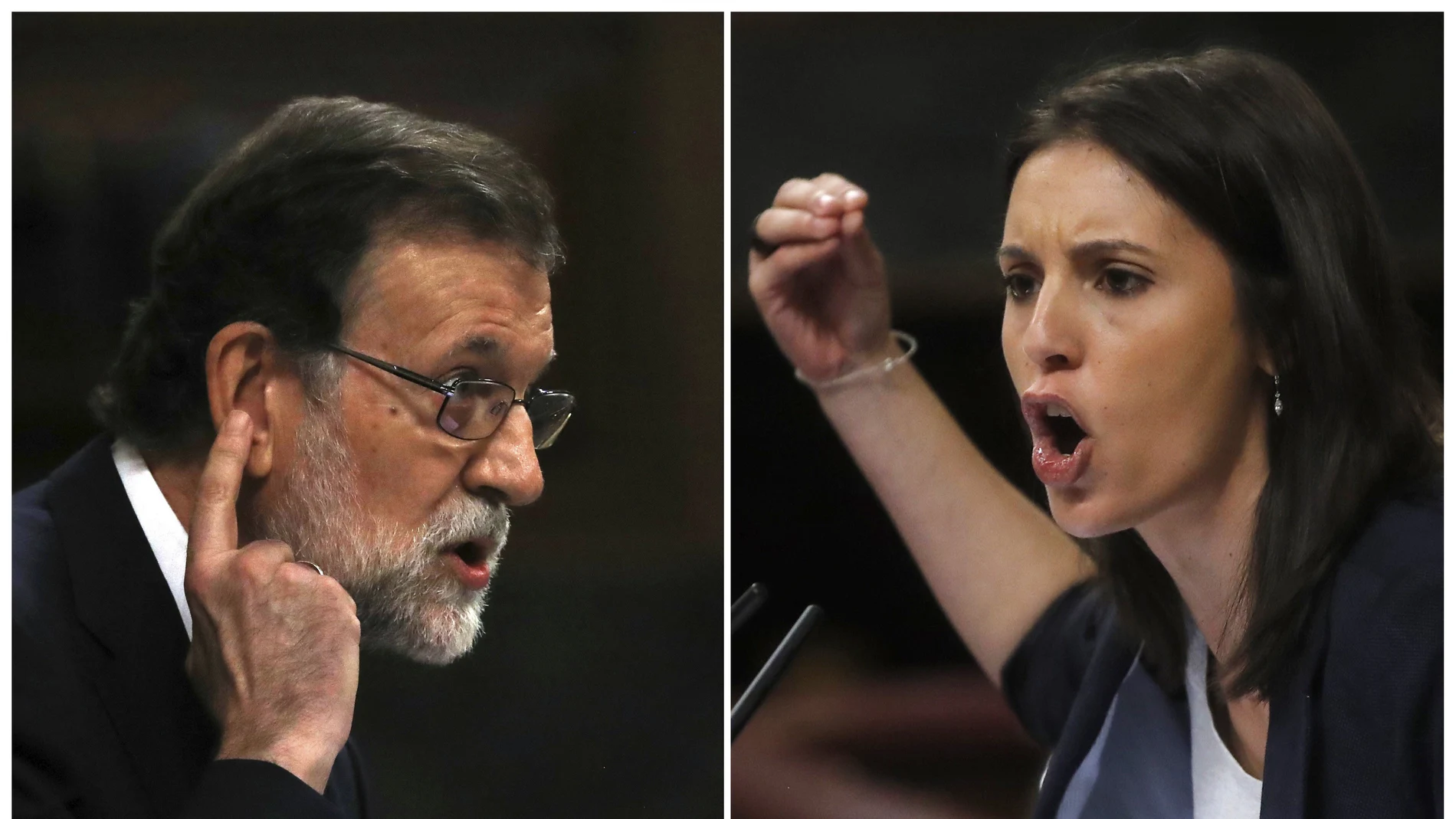 El presidente del Gobierno, Mariano Rajoy, y la portavoz de Unidos de Podemos, Irene Montero