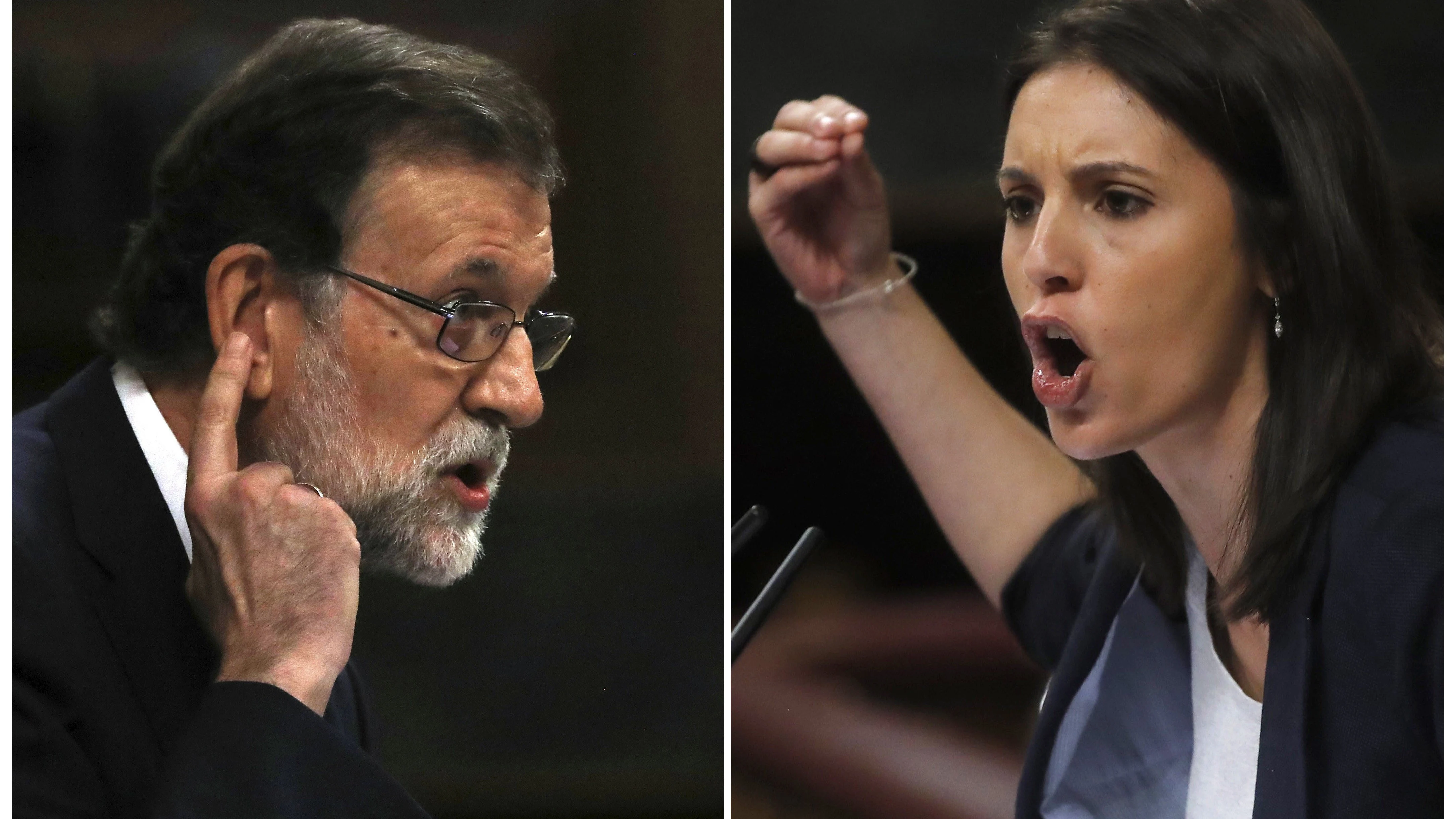 El presidente del Gobierno, Mariano Rajoy, y la portavoz de Unidos de Podemos, Irene Montero