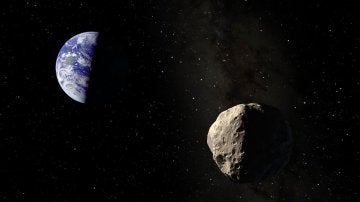 Representación artística de Apophis a punto de iniciar el sobrevuelo a la Tierra