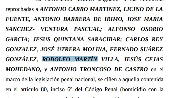 Auto petición extradición de Martín Villa. 