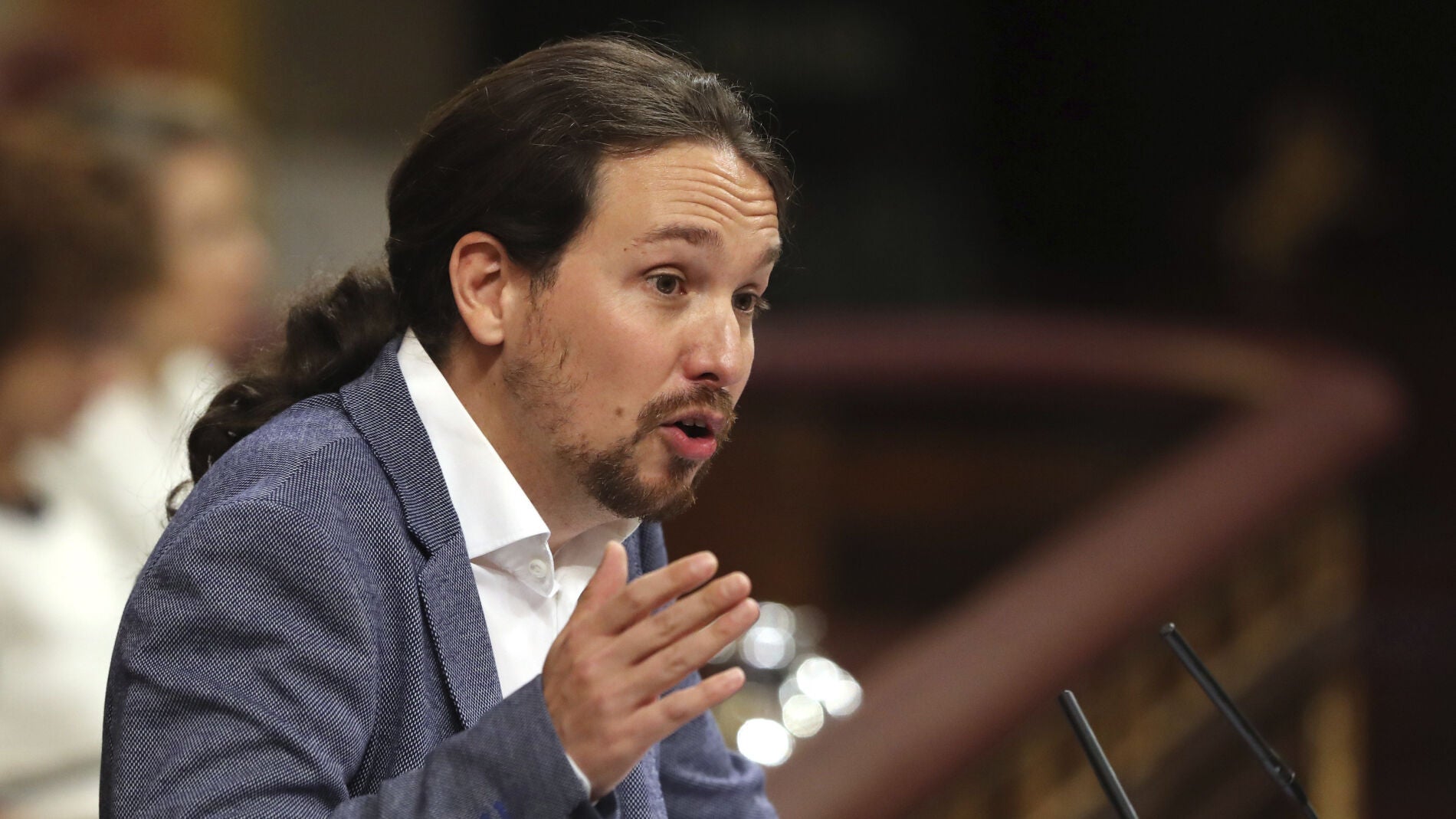 El líder de Podemos, Pablo Iglesias, durante su intervención