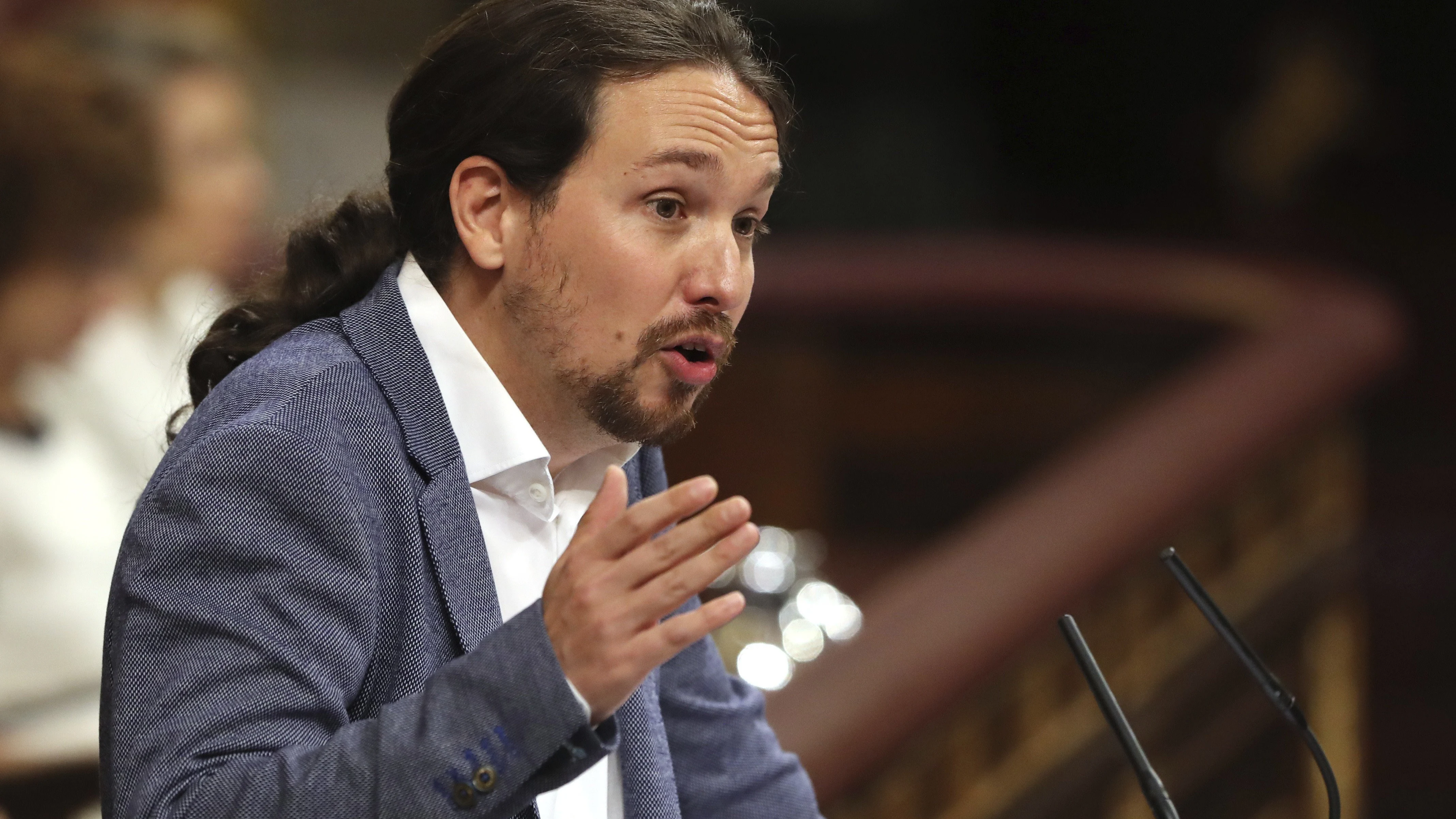 El líder de Podemos, Pablo Iglesias, durante su intervención