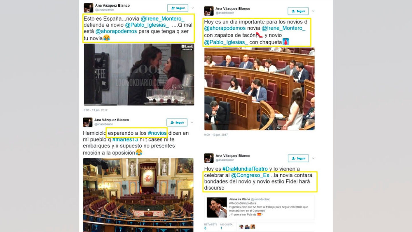 Ana V&aacute;zquez Blanco ha borrado tres de estos cuatros tuits sobre Irene Montero
