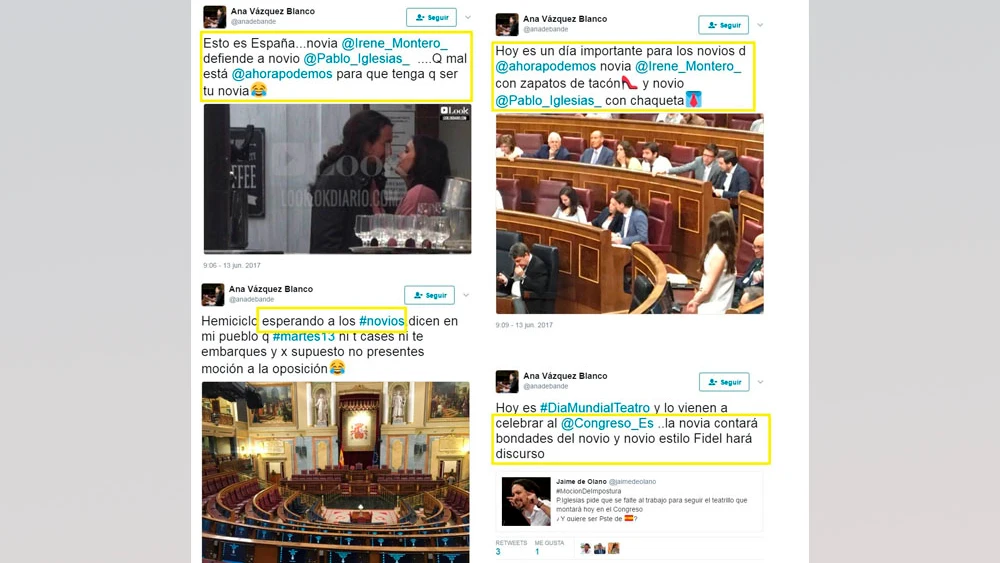 Ana Vázquez Blanco ha borrado tres de estos cuatros tuits sobre Irene Montero