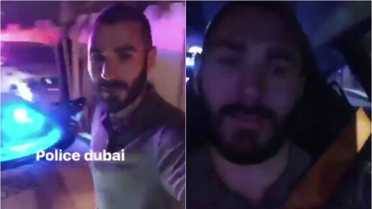Benzema, a bordo de un coche de polic&iacute;a en Dubai