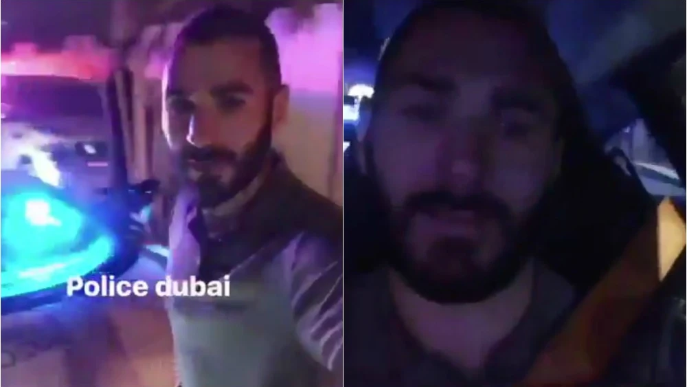 Benzema, a bordo de un coche de policía en Dubai