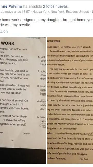 Una madre reescribe los deberes de su hija Una madre reescribe los deberes de su hija