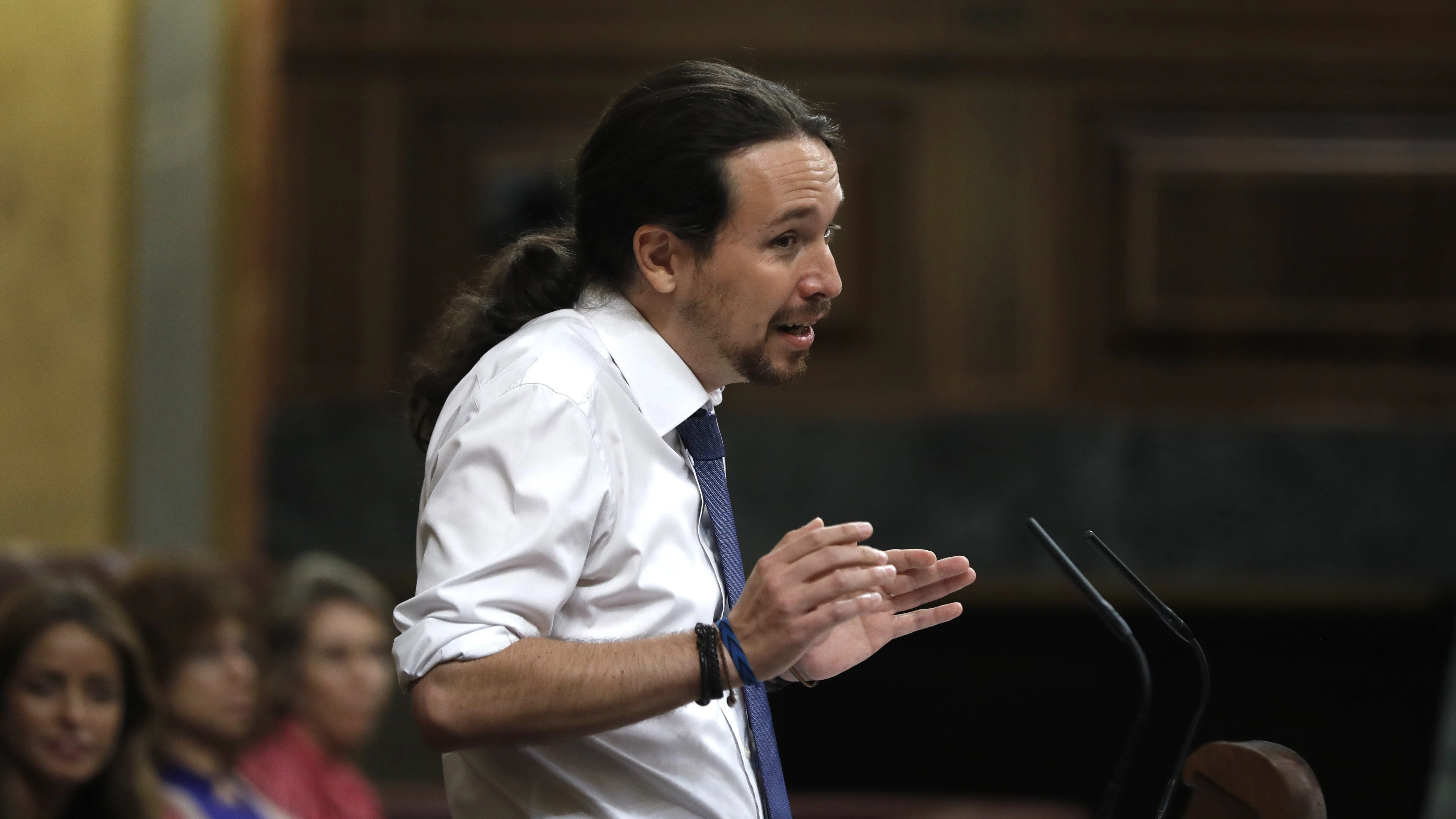 El líder de Podemos, Pablo Iglesias, durante su intervención