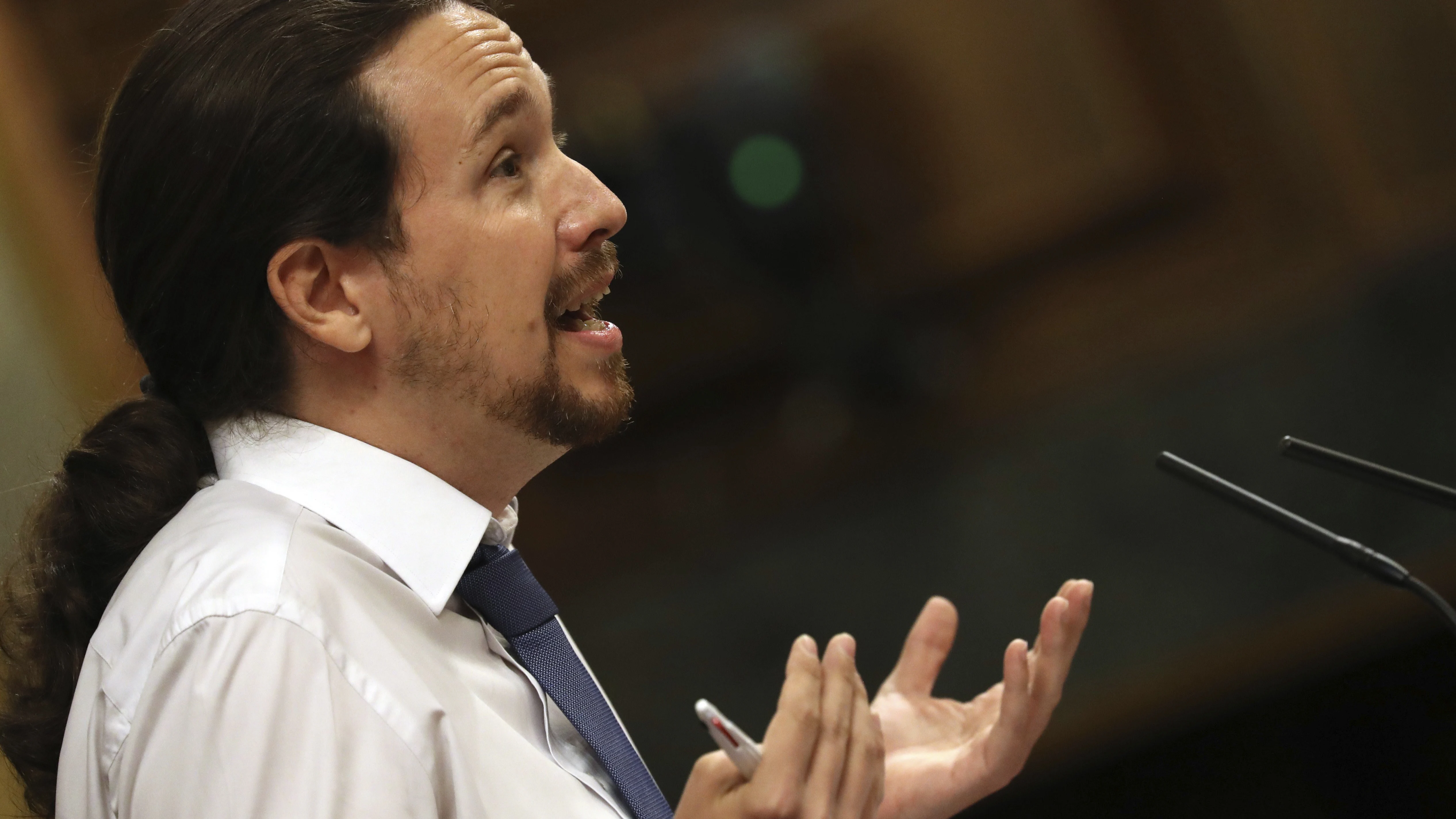 El líder de Podemos, Pablo Iglesias, durante su intervención