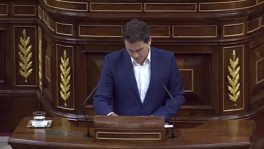 Albert Rivera durante su intervención en el debate sobre la moción de censura a Mariano Rajoy Albert Rivera durante su intervención en el debate sobre la moción de censura a Mariano Rajoy