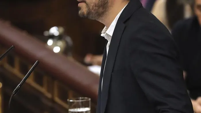 Alberto Garzón, líder de IU, durante la moción de censura en el Congreso