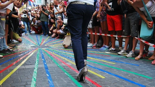 Carrera de tacones en la Calle Pelayo, Madrid Carrera de tacones en la Calle Pelayo, Madrid