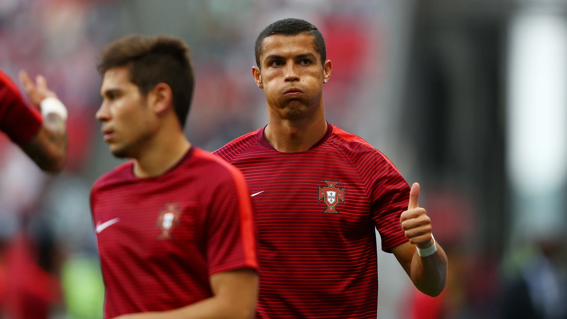 Cristiano Ronaldo, en un calentamiento con Portugal en la Copa Confederaciones