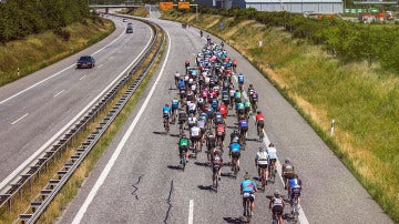 Pelotón ciclista en la carretera