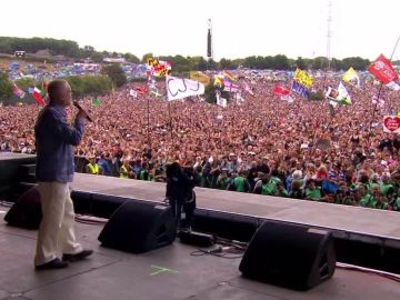 Jeremy Corbyn a punto de hablar en el Festival de Glanstonbury. Jeremy Corbyn a punto de hablar en el Festival de Glanstonbury.