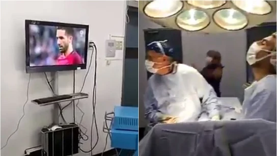 Cirujanos pendientes de los penaltis en plena operación Cirujanos pendientes de los penaltis en plena operación