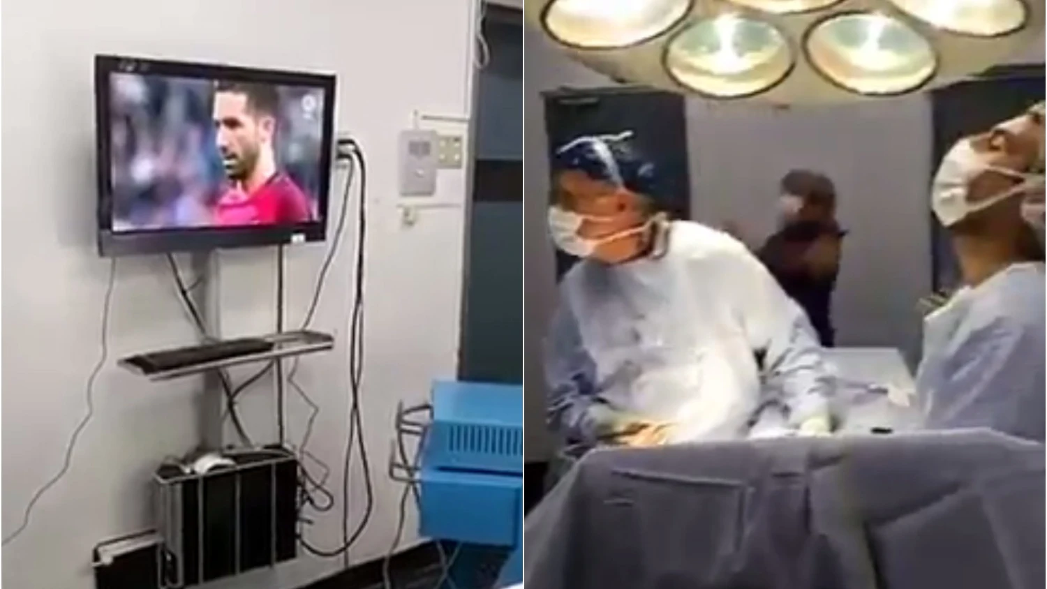 Cirujanos pendientes de los penaltis en plena operación Cirujanos pendientes de los penaltis en plena operación