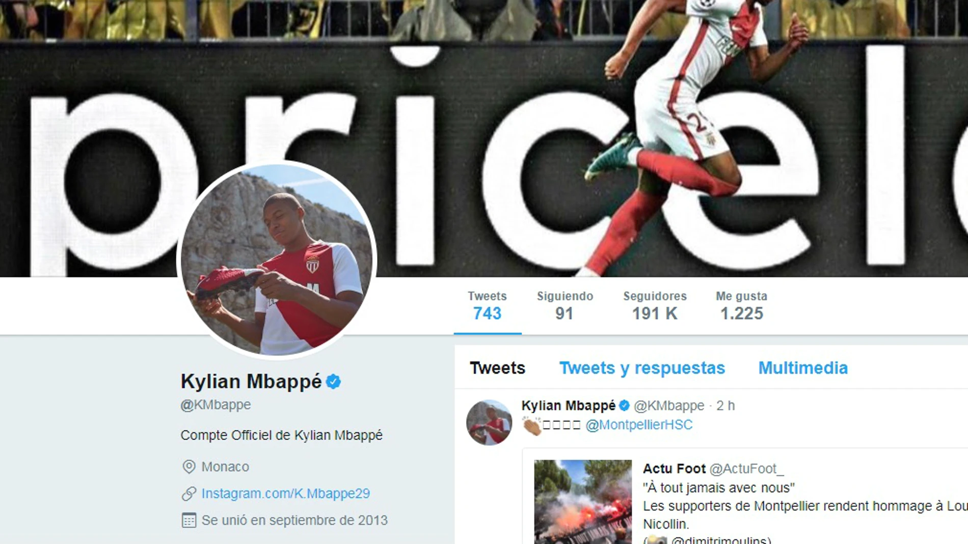 La cuenta de Twitter de Mbappé