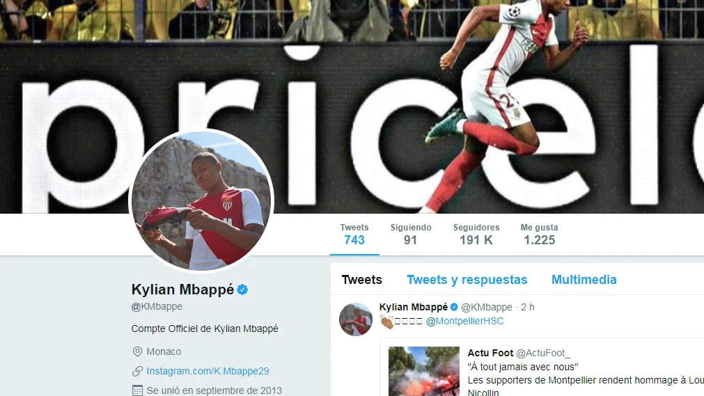 La cuenta de Twitter de Mbappé