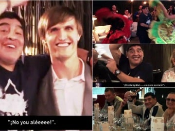 Maradona se lo pasa en grande en una cena en Rusia Maradona se lo pasa en grande en una cena en Rusia