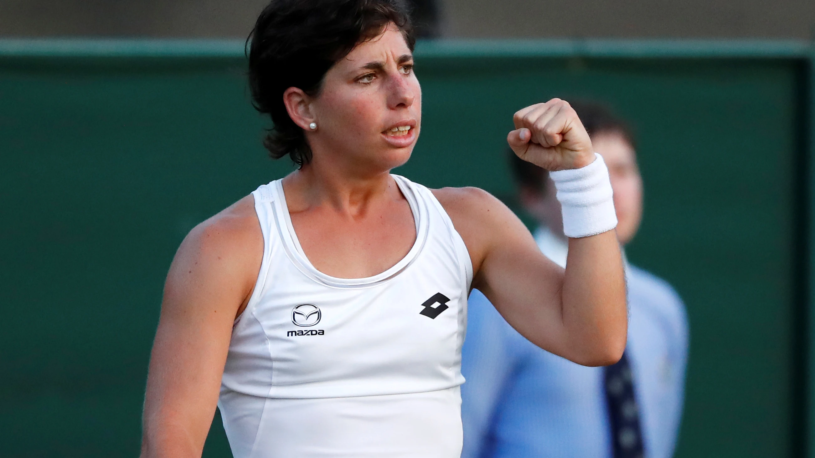 Carla Suárez celebra su victoria ante Bouchard Carla Suárez celebra su victoria ante Bouchard