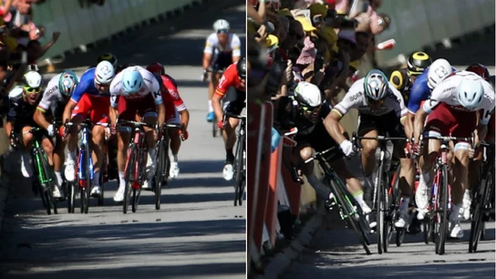 Peter Sagan derriba a Cavendish en el esprint Peter Sagan derriba a Cavendish en el esprint