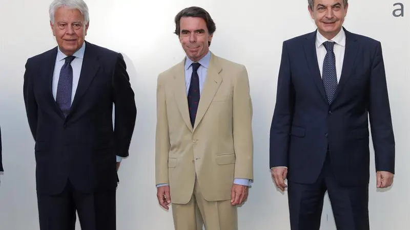 Los expresidentes del Gobierno Felipe González, José María Aznar y José Luis Rodríguez Zapatero