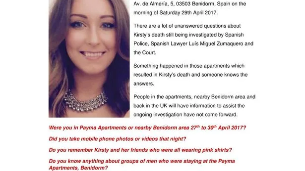 Cartel de la familia de Kirsty para encontrar más datos sobre su muerte