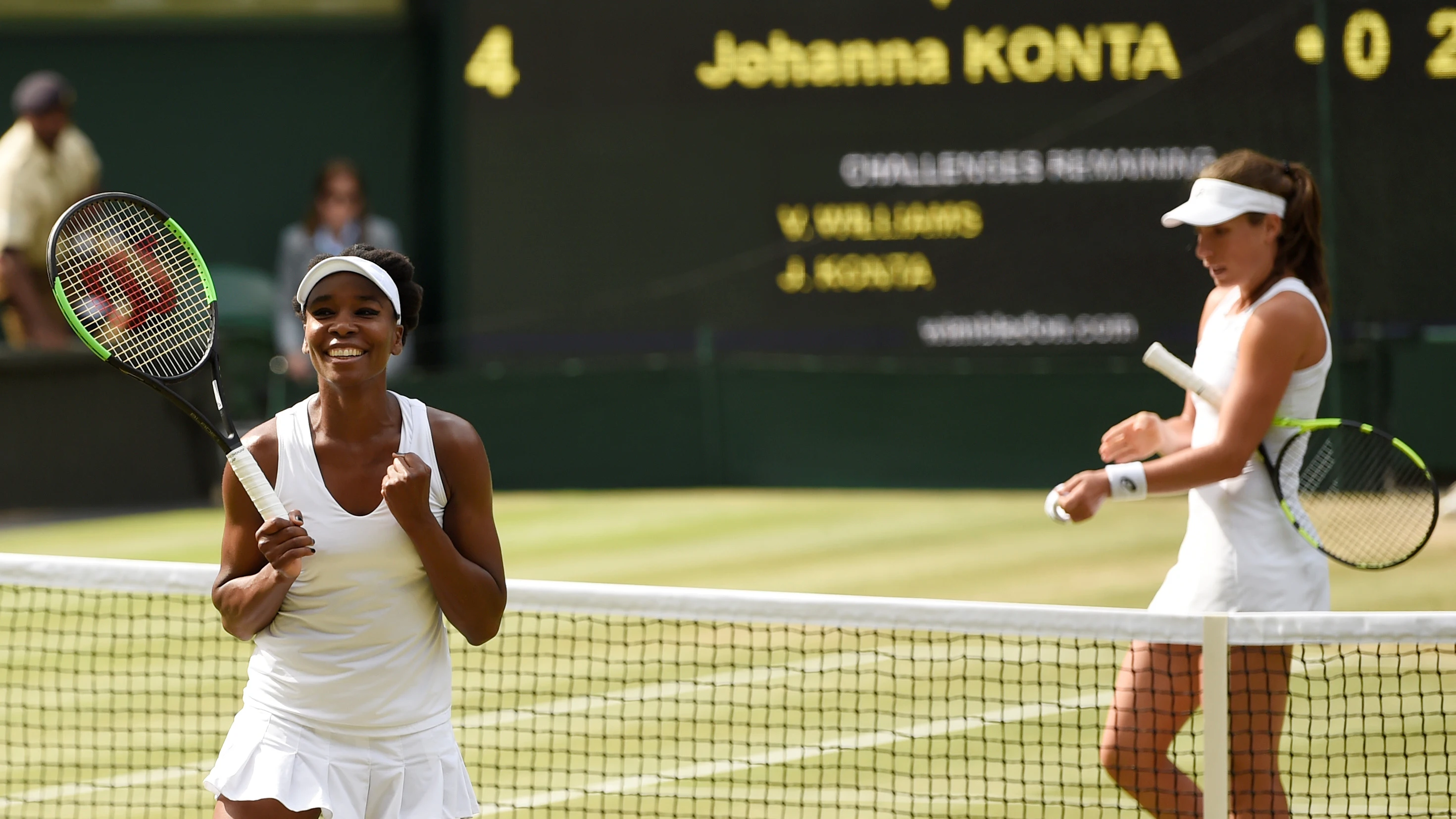 Venus Williams celebra su victoria ante Konta