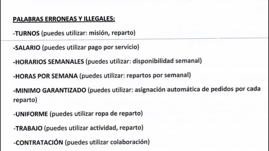 Las palabras prohibidas a sus empleados por parte de Deliveroo Las palabras prohibidas a sus empleados por parte de Deliveroo