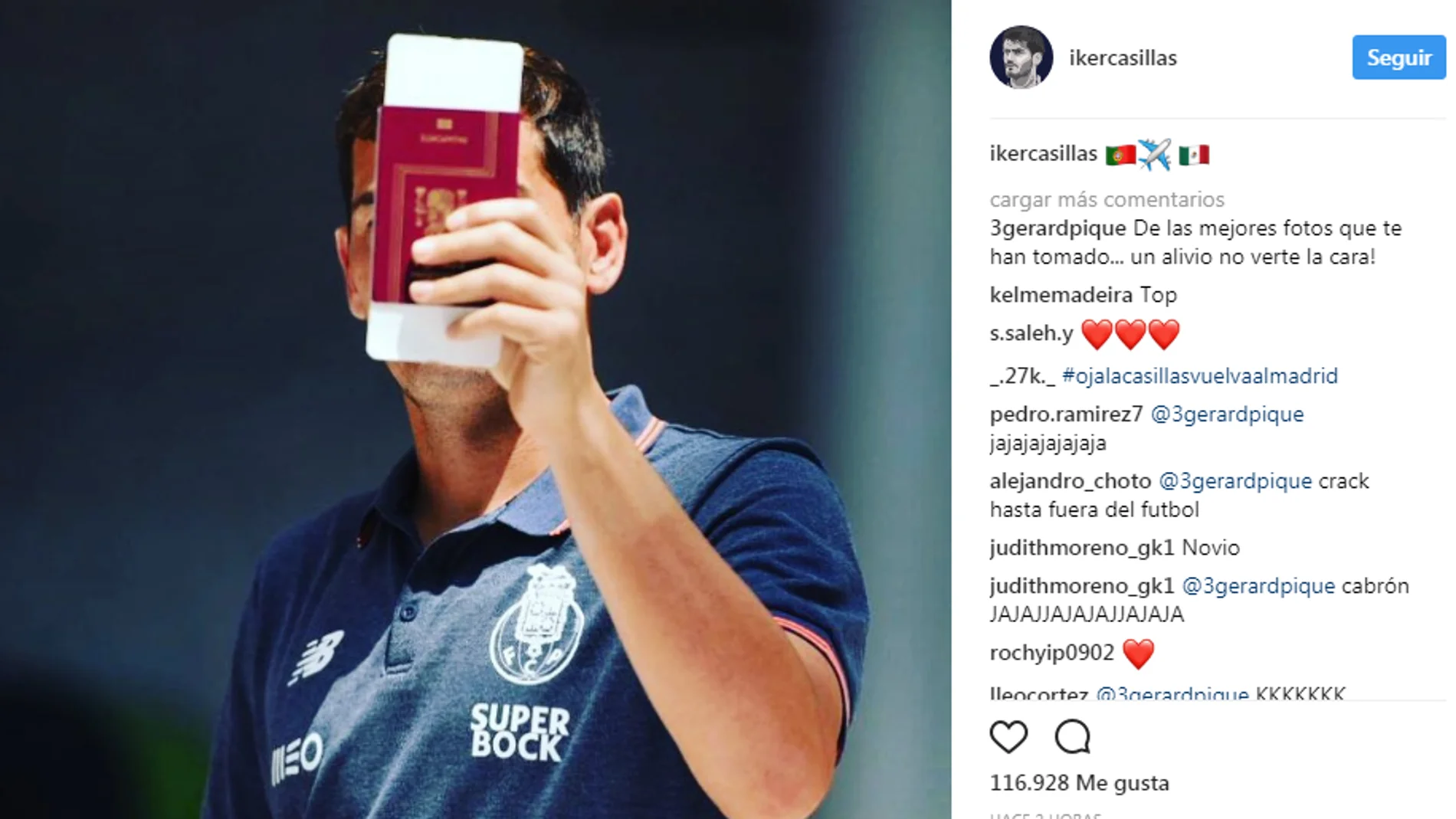 Gerard Piqué responde a la foto subida por Iker Casillas