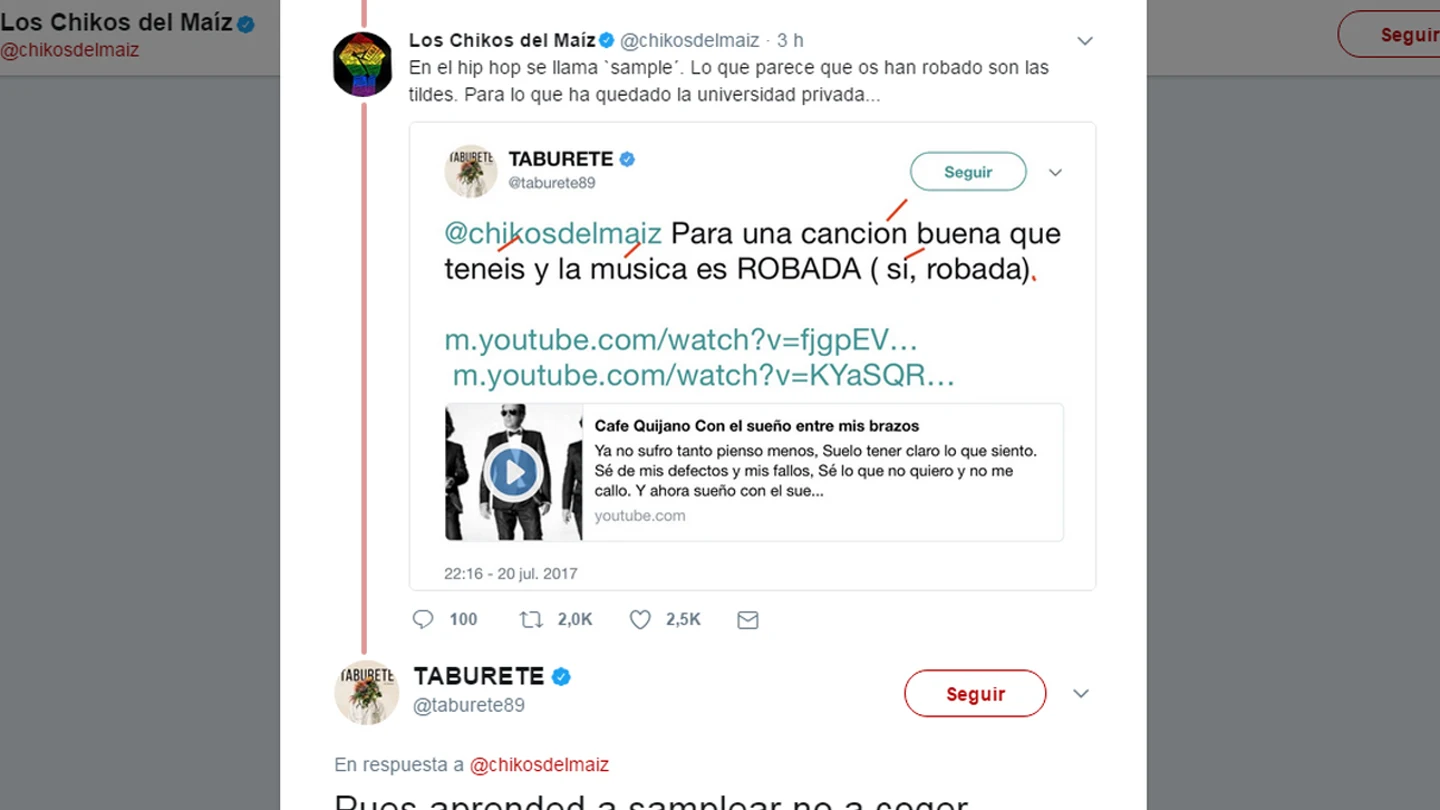 Guerra en Twitter entre Taburete y Los Chikos del Maíz Guerra en Twitter entre Taburete y Los Chikos del Maíz